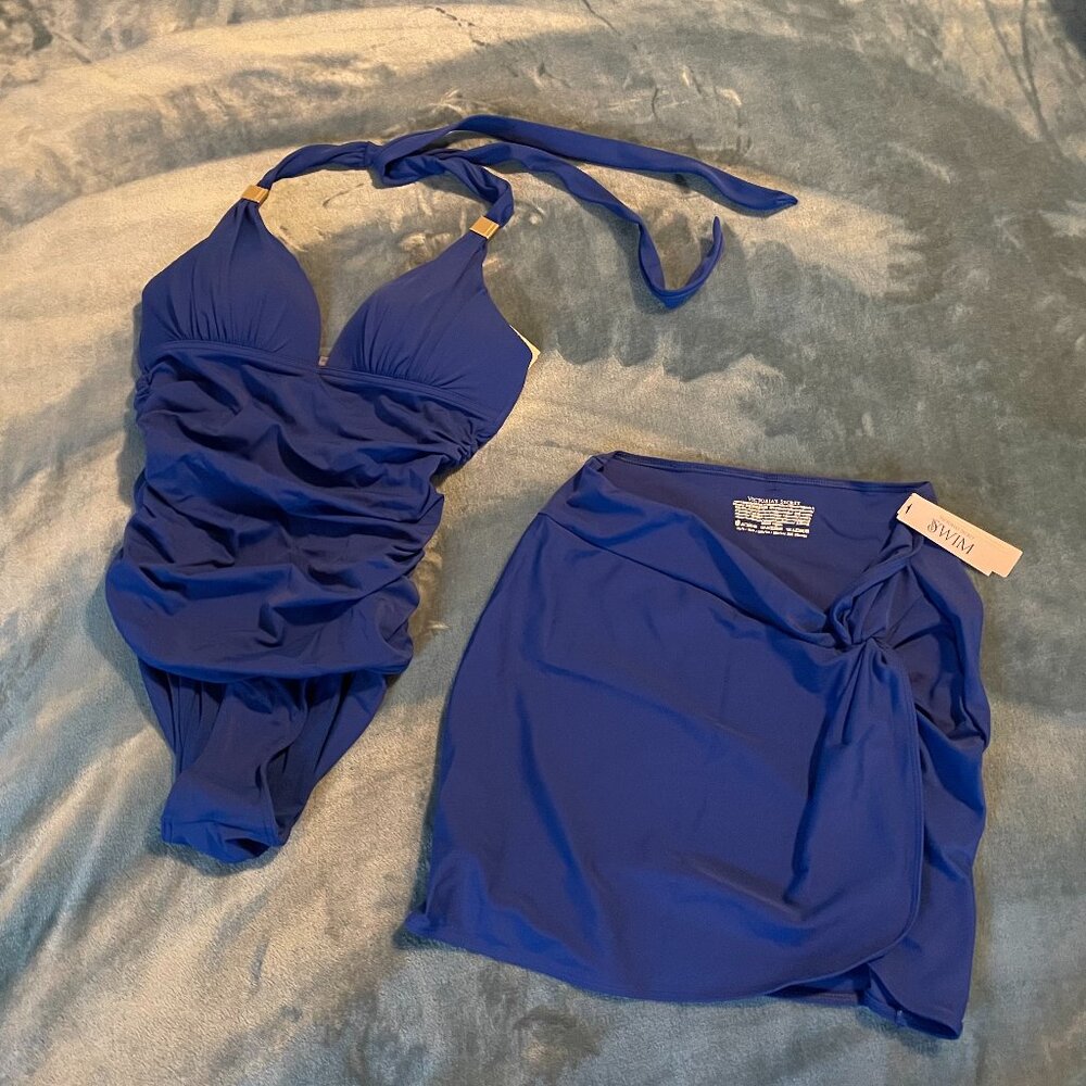 Victoria's Secret Blue One Piece Swimsuit with Skirt